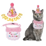 ADOGGYGO Cat Birthday Party Supplies, Pink Girl Cat Kitten Birthday Bandana Hat Numbers Pet Birthday Decorations Outfits