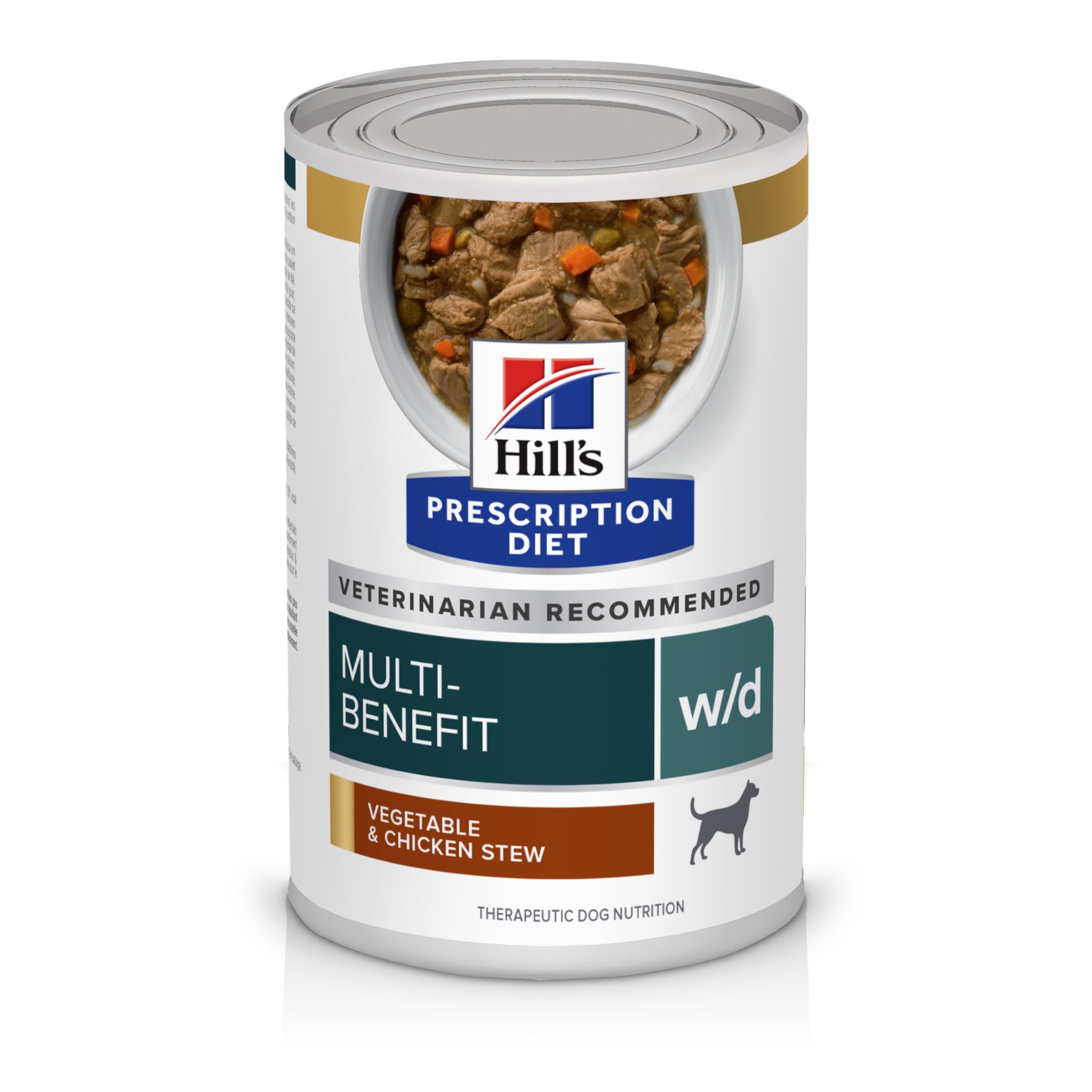 Hill's Prescription Diet w/d Multi-Benefit Digestive/Weight/Glucose/Urinary Management Vegetable & Chicken Stew Wet Dog Food, Veterinary Diet, 12.5 oz. Cans, 12-Pack