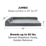 Furhaven Memory Foam Dog Bed for Large Dogs w/ Removable Bolsters & Washable Cover, For Dogs Up to 95 lbs - Two-Tone Plush Faux Fur & Suede L Shaped Chaise - Stone Gray, Jumbo/XL - Image 13