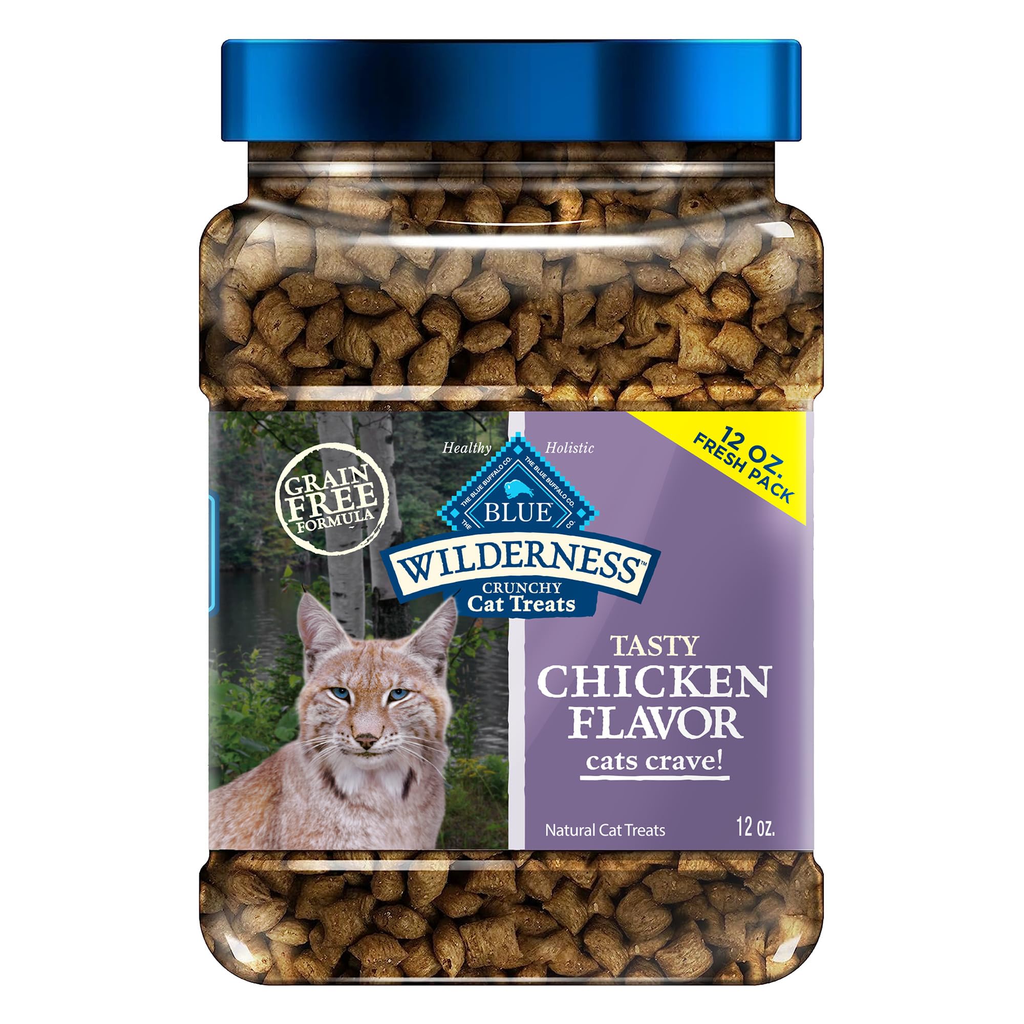 Blue Buffalo Wilderness Crunchy Cat Treats, Grain-Free Treats for Cats Made with Natural Ingredients, Great for Training, Tasty Chicken Flavor, 12-oz. Tub