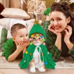 Vellibring Cat Christmas Outfit Green Pet Cloak with Hat with Star and Pompoms Puppy Cape Clothes Xmas Tree Elf Costumes Party Pet Supplies Accessories for Small Dogs Cats Pet Santa Presents - Image 3