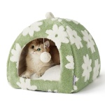 Lesure Cute Cat Beds for Indoor Cats - 2 in 1 Cat Cave Bed for Kittens and Small Pets with Removable Washable Cushioned Pillow, Cozy Ktten Tent with Non-Slip Bottom, Green, 16 inches