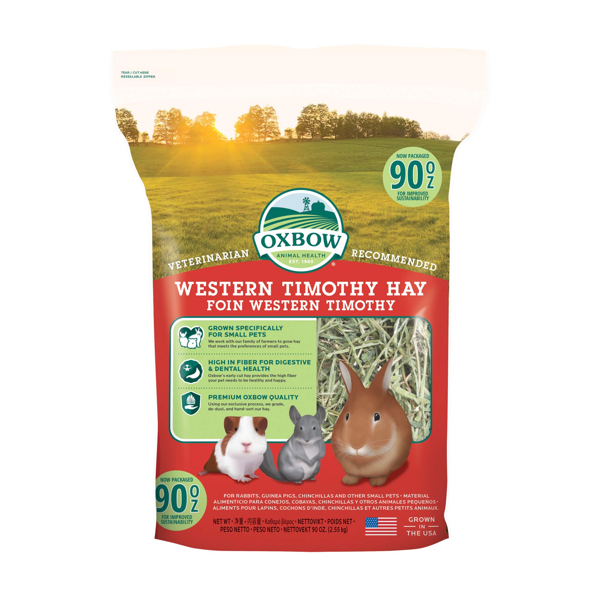 Oxbow Western Timothy Hay, Guinea Pig Hay, Small Pet Bunny Supplies, All Natural Grass for Guinea Pig, Bunny, Chinchilla & Hamster, Oxbow Rabbit Supplies for Bunnies, 90 oz. bag
