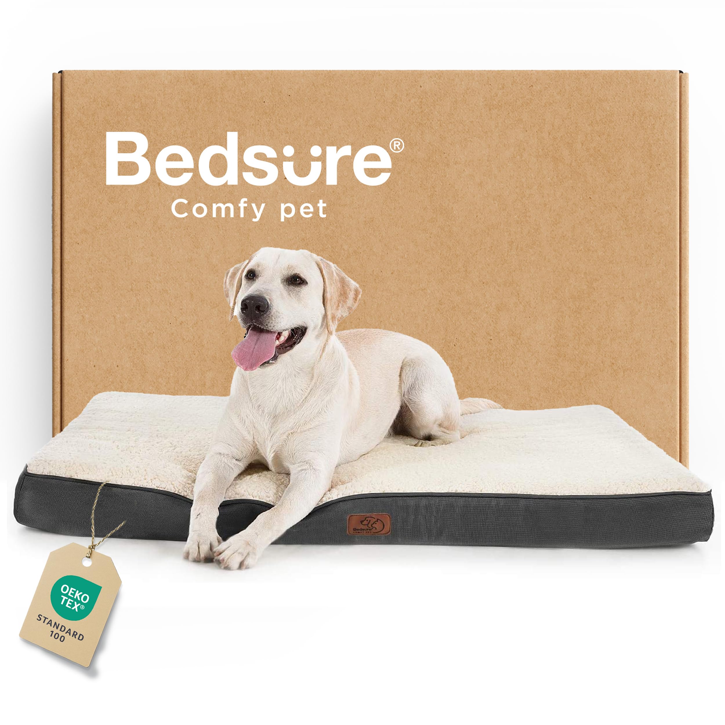 Bedsure Dog Beds Large Sized Dog - Comfy Flat Pet Beds with Removable Washable Cover, Orthopedic Egg Crate Foam Puppy Mat, Suitable for Pet Up to 65 lbs