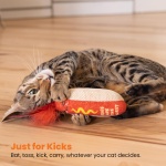 Catstages Hotdog Kicker Toy with Catnip and Dental Mesh, Hot Dog Shape, Plush and Feather Cat Toy for Kicking, Tossing, and Teeth Cleaning, Brown - Image 4
