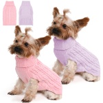 Lorehelina 2 Pack Dog Sweaters for Small Dogs Winter Turtleneck Pullover Cable Knit Fleece Stretch Puppy Doggie Chihuahua Toy Poodle Yorkie Pomeranian Boy Girl Pet Clothes (S, Pink & Purple)