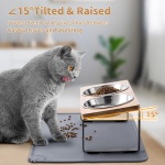 Upgraded Elevated Cat Bowls with Food Mat,15°Tilted Stand Anti Vomiting Raised Cat Dishes for Food and Water,2 Stainless Steel Bowls for Cats and Puppy - Image 5