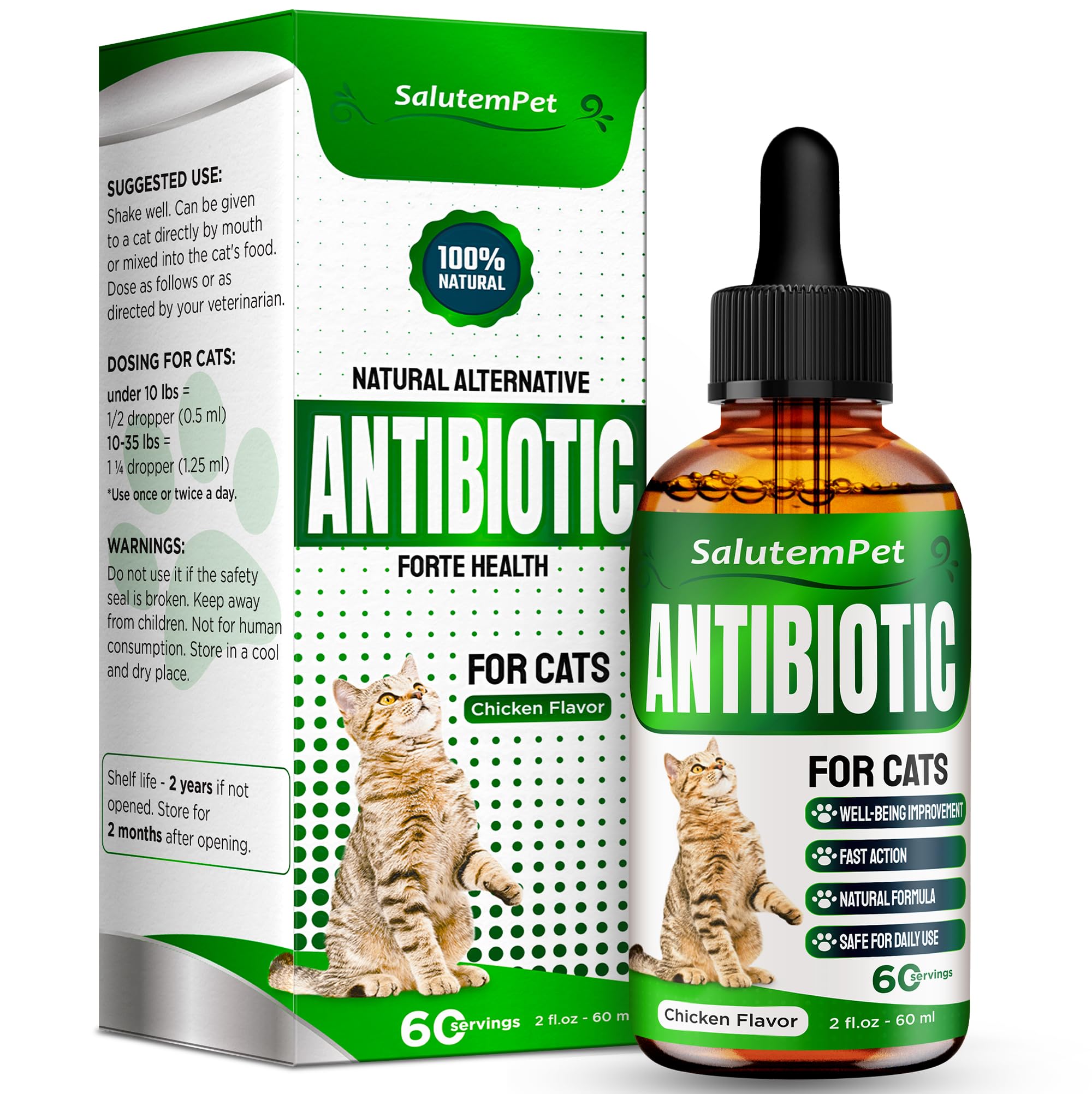 Cat Antibiotic for Infections, UTIs, Respiratory Moments, Cold, & Allergies | Antibiotics for Cats of All Ages & Breeds | Liquid Form | Natural Supplement with Chicken Flavor | 2 Oz