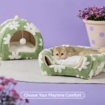 Lesure Cute Cat Beds for Indoor Cats - 2 in 1 Cat Cave Bed for Kittens and Small Pets with Removable Washable Cushioned Pillow, Cozy Ktten Tent with Non-Slip Bottom, Green, 16 inches - Image 6