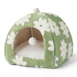 Lesure Cute Cat Beds for Indoor Cats - 2 in 1 Cat Cave Bed for Kittens and Small Pets with Removable Washable Cushioned Pillow, Cozy Ktten Tent with Non-Slip Bottom, Green, 16 inches - Image 2