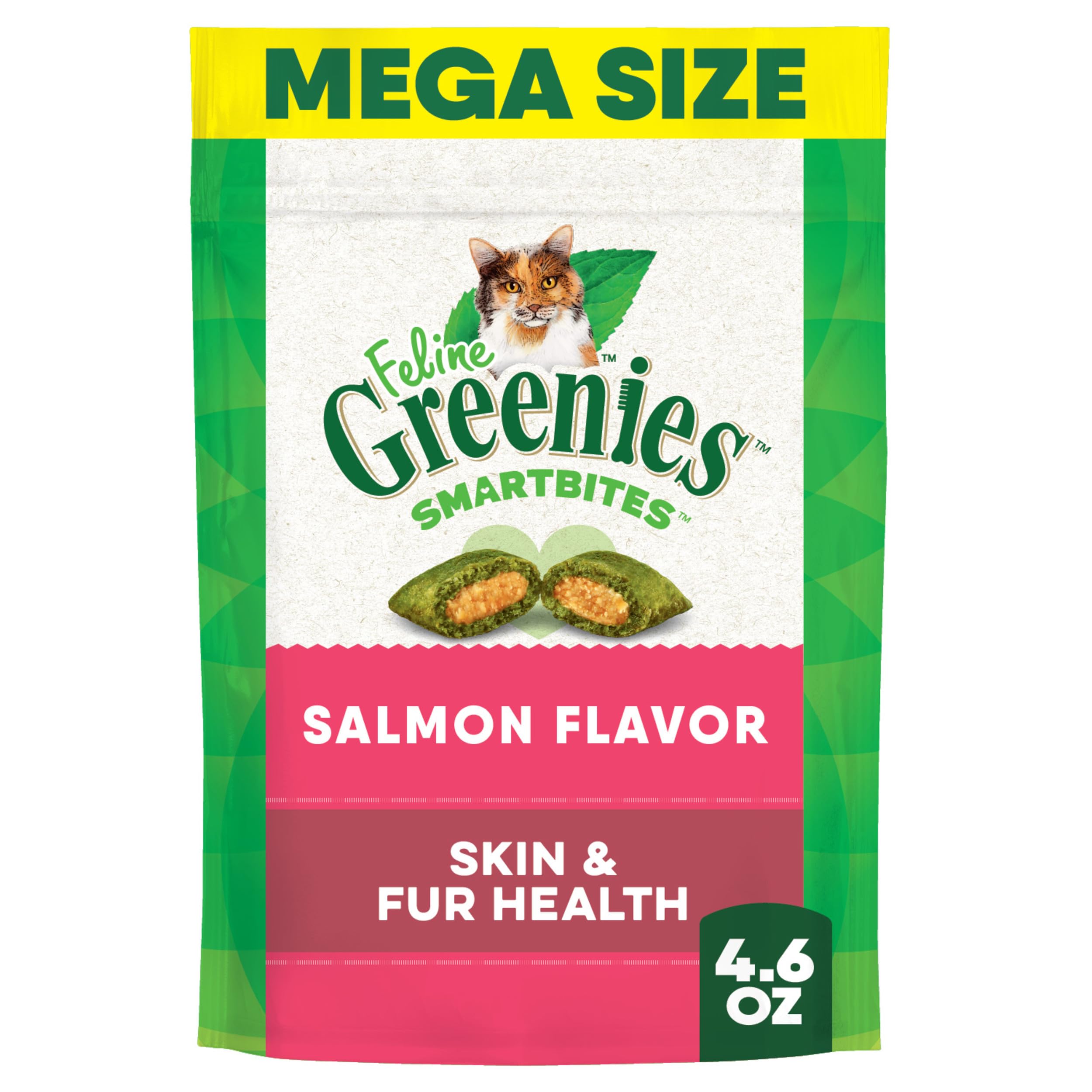 Greenies Feline Smartbites Skin & Fur Health Crunchy and Soft Cat Treats, Salmon Flavor, 4.6 oz. Pack