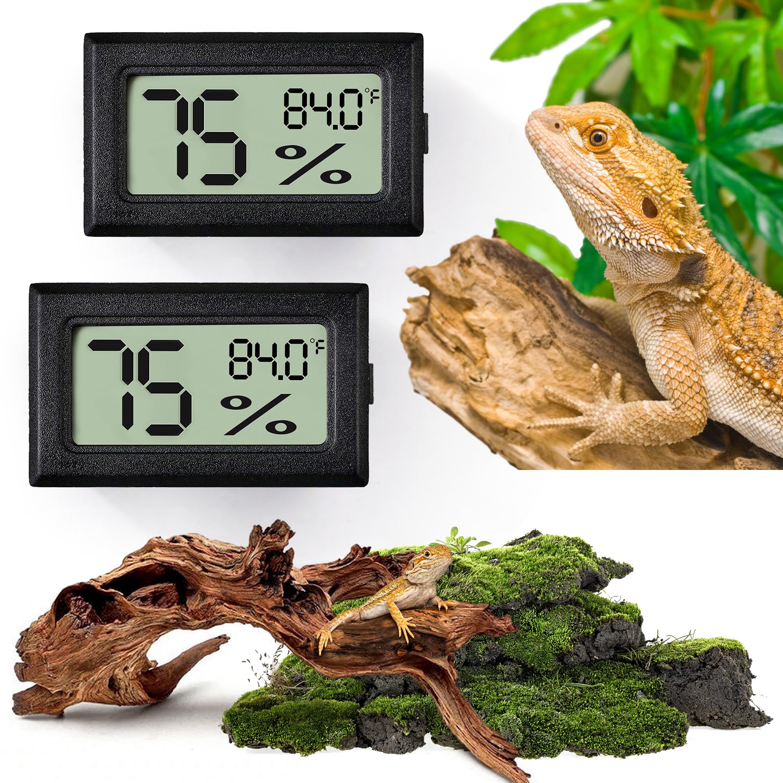 81eMXrkmaFL Reptile Thermometer and Humidity Gauge,2PCS Digital Hygrometer Adhesive Reptile Terrarium Hydrometer,Bearded Dragon Tank Accessories,Pet Humidity Meter Supplies for Leopard Crested Gecko,Snake,Lizard - Image 1