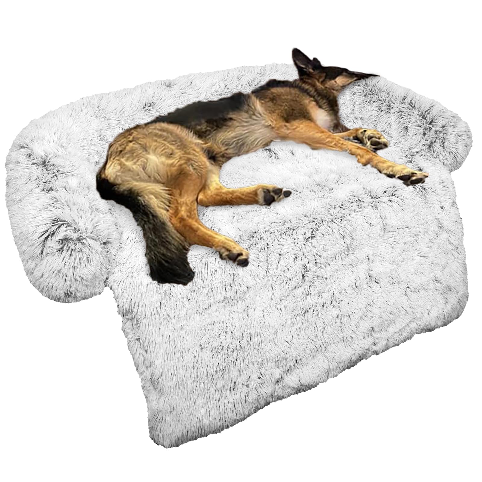 Calming Dog Bed Fluffy Plush Dog Mat for Furniture Protector with Removable Washable Cover for Large Medium Small Dogs and Cats (Large, Light Grey)