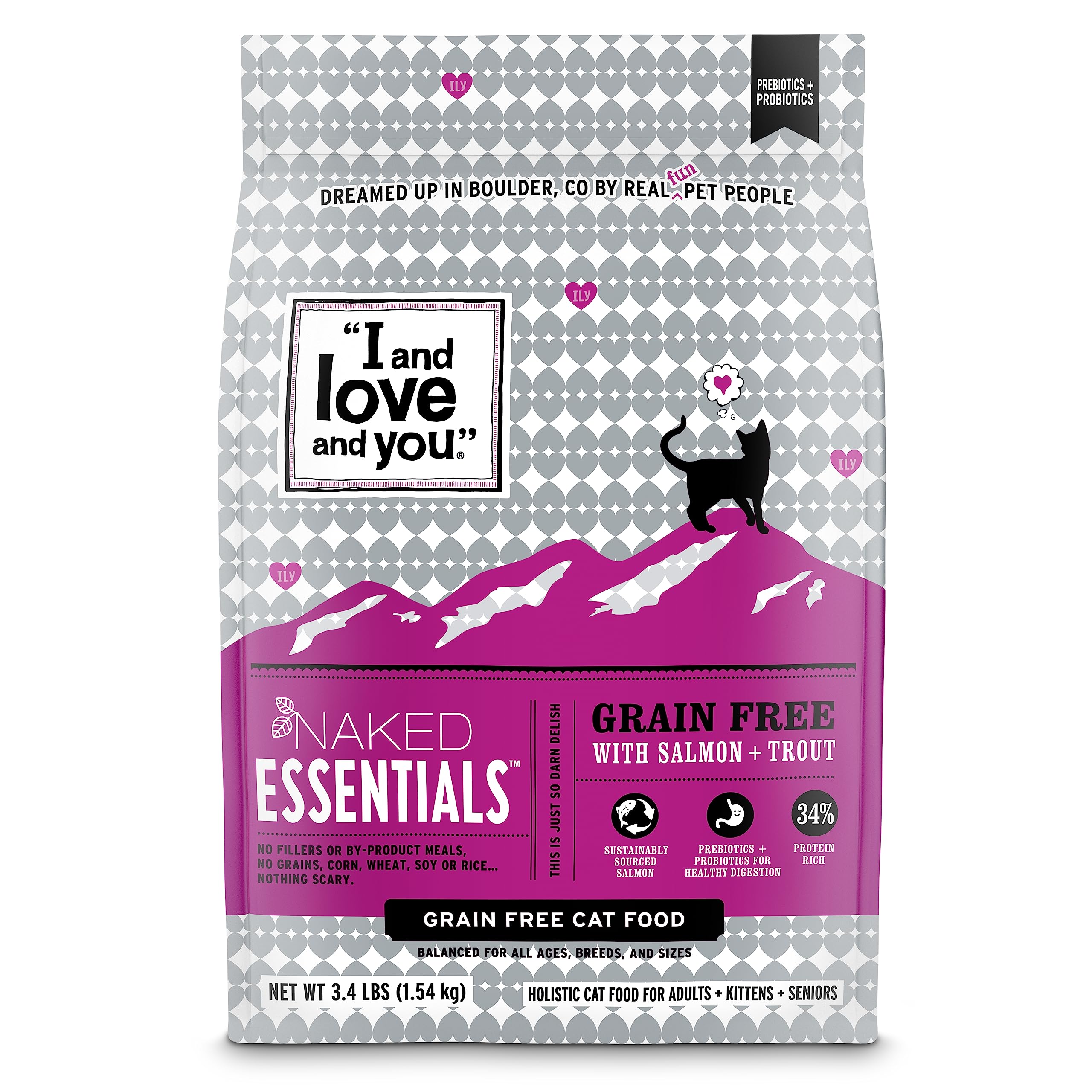 I and love and you Naked Essentials Dry Cat Food - Salmon + Trout - Grain Free, Real Meat, No Fillers, Prebiotics + Probiotics, 3.4lb Bag
