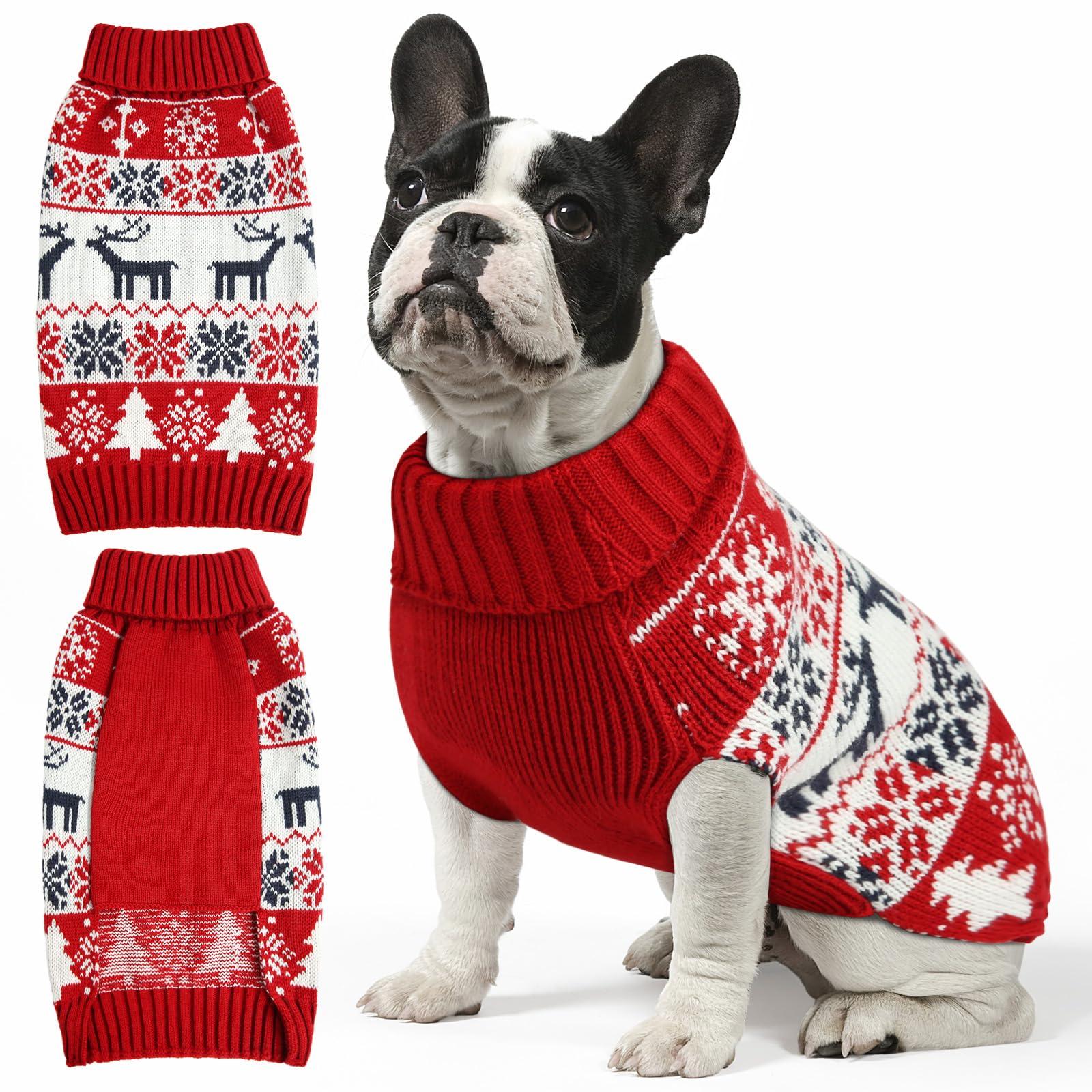 Christmas Dog Sweaters for Small Medium Large Dogs and Cats,Pet Soft Warm Holiday Outfit Girl & Boy,Pup Winter Clothes Turtleneck Double Knitting Collar for Outdoors Playing (Deer, M)
