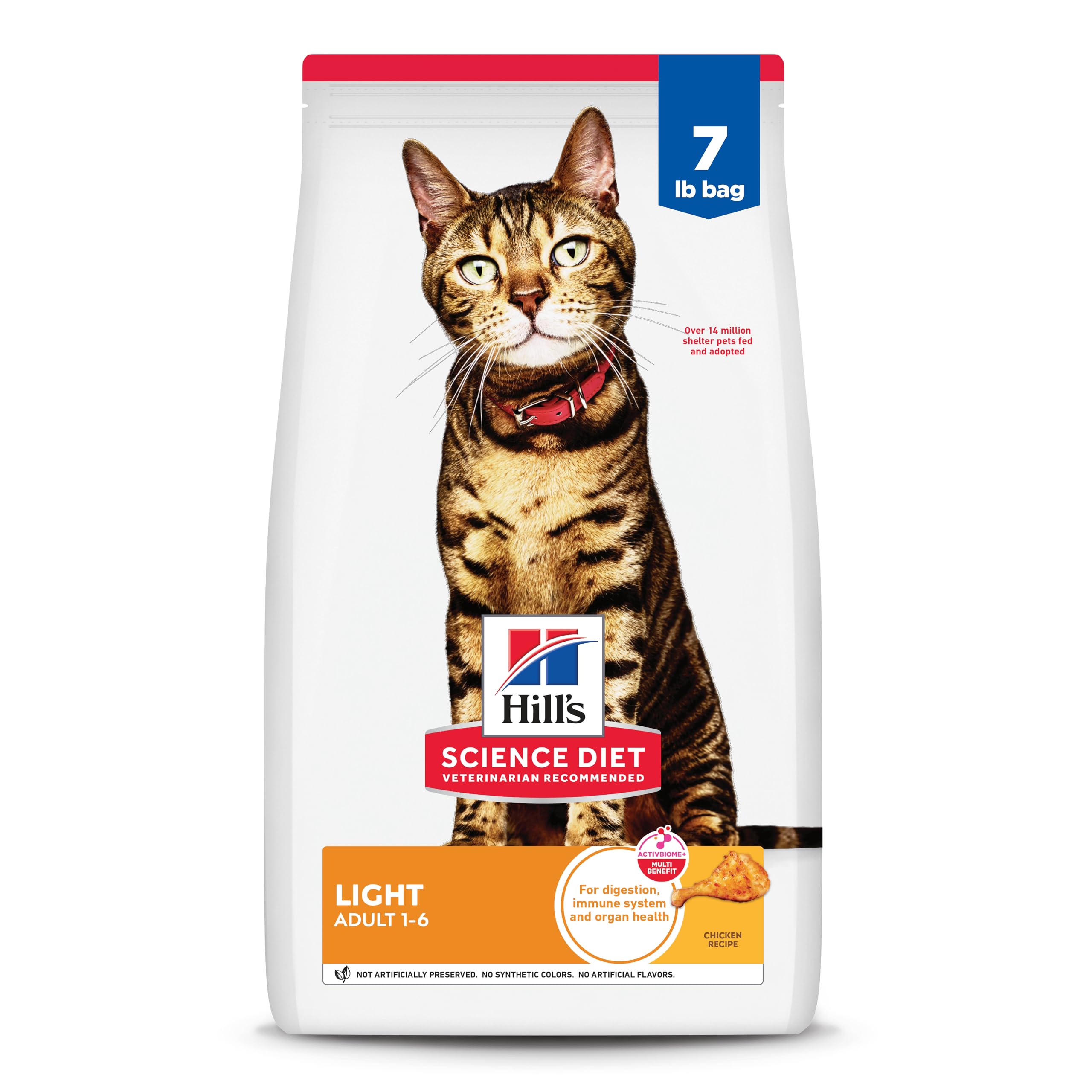 Hill's Science Diet Light, Adult 1-6, Weight Management Support, Dry Cat Food, Chicken Recipe, 7 lb Bag