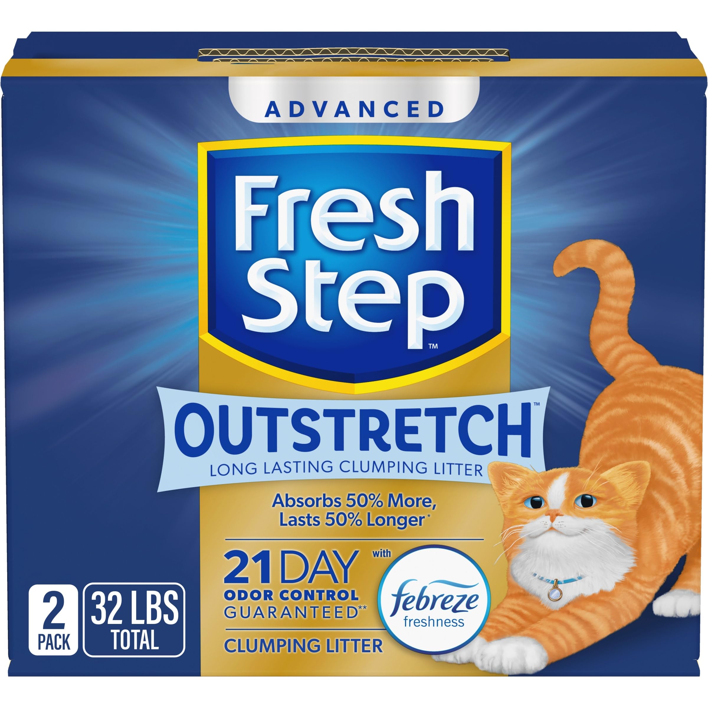 81sN1vhqvlL Fresh Step Outstretch Advanced Long Lasting Clumping Litter with Febreze Freshness, Activated Charcoal Litter Lasts 50% Longer, 32 lbs. (2 x 16 lb. Box) - Image 1