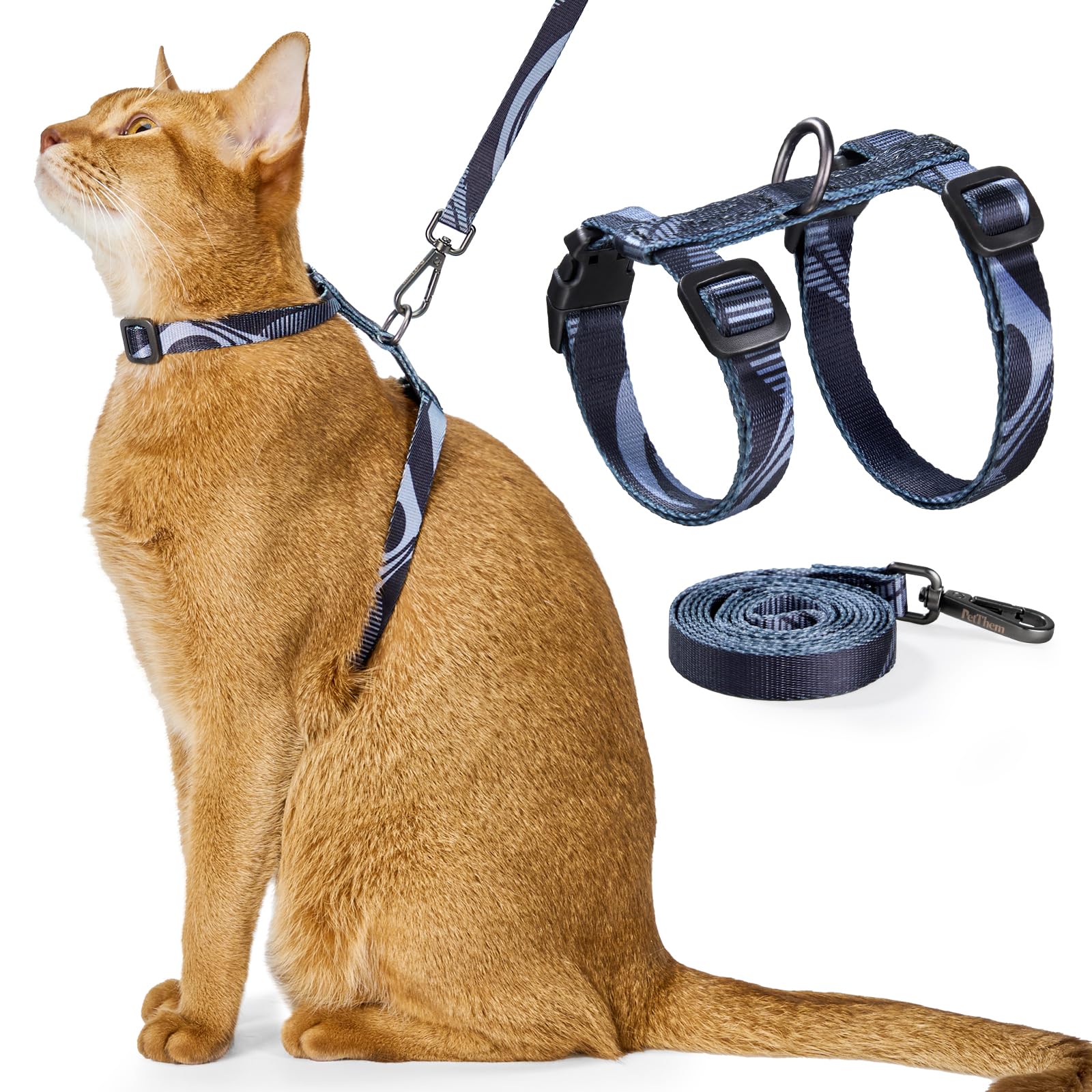 Cat Harness and Leash Set - Escape Proof Adjustable Cat Harness, Comfortable Soft Lightweight, Use Safe & Easy, Walking Travel Kitten Harness for Small Medium Large Cats (Brooklyn Grey)