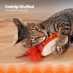 Catstages Hotdog Kicker Toy with Catnip and Dental Mesh, Hot Dog Shape, Plush and Feather Cat Toy for Kicking, Tossing, and Teeth Cleaning, Brown - Image 7