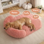 Doimier Calming Dog Beds for Medium Large Dogs, Orthopedic Cushion Plush Dogs Lounge Couch Sofa with Washable Removable Cover, Anti-Anxiety Soft Faux Fur Fits up to 40 lbs Pets (Oval, Blush 32"x24") - Image 3