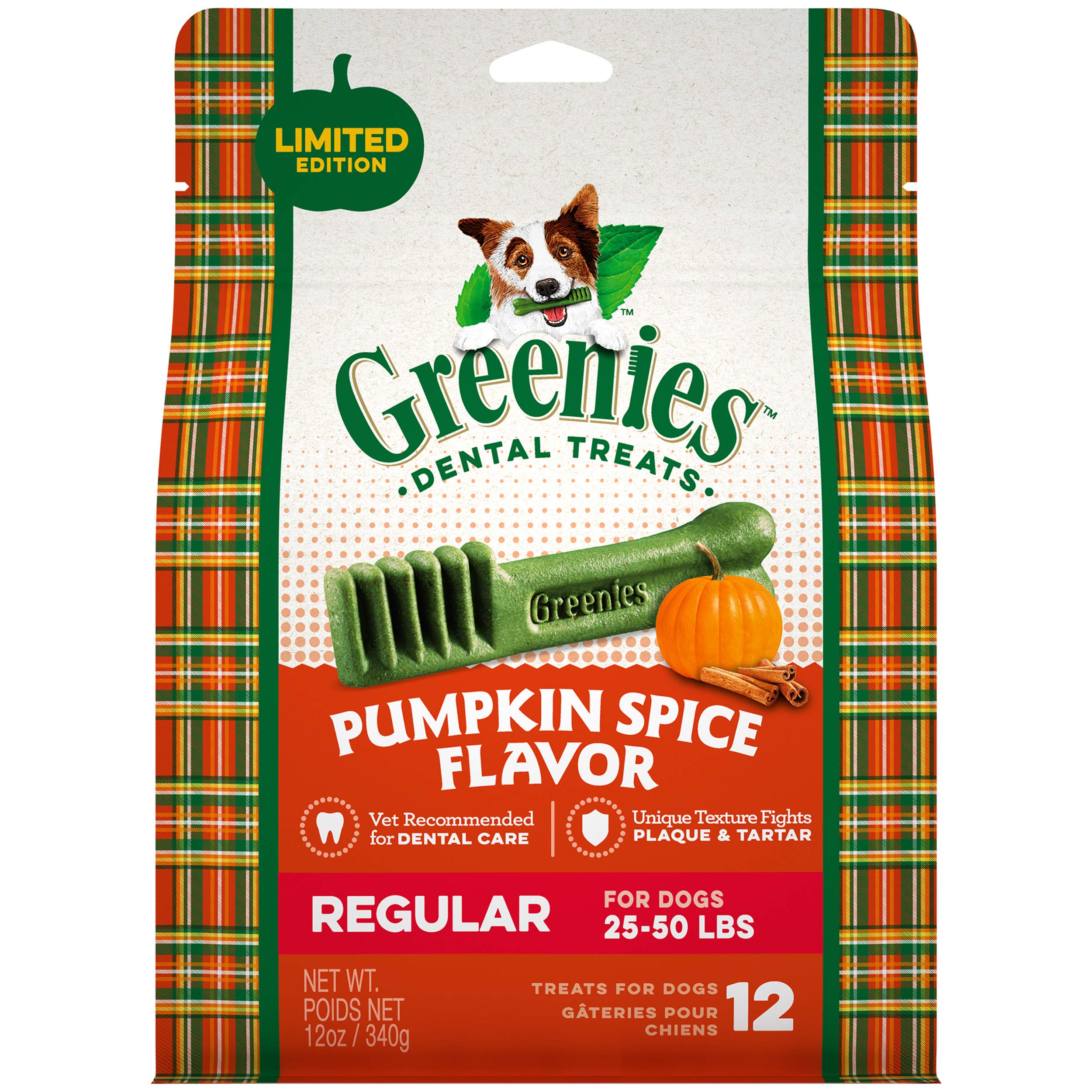 Greenies Regular Dental Dog Treats, Pumpkin Spice, Limited Edition, 12 oz. Pack (12 Treats)