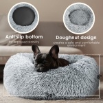 Hoewina Dog & Cat Bed for Indoor Cats, 20in Calming Donut Bed for Puppy and Kitten, Washable Round Fluffy Pet Bed for Small Medium Dogs and Cats (Light Grey) - Image 6