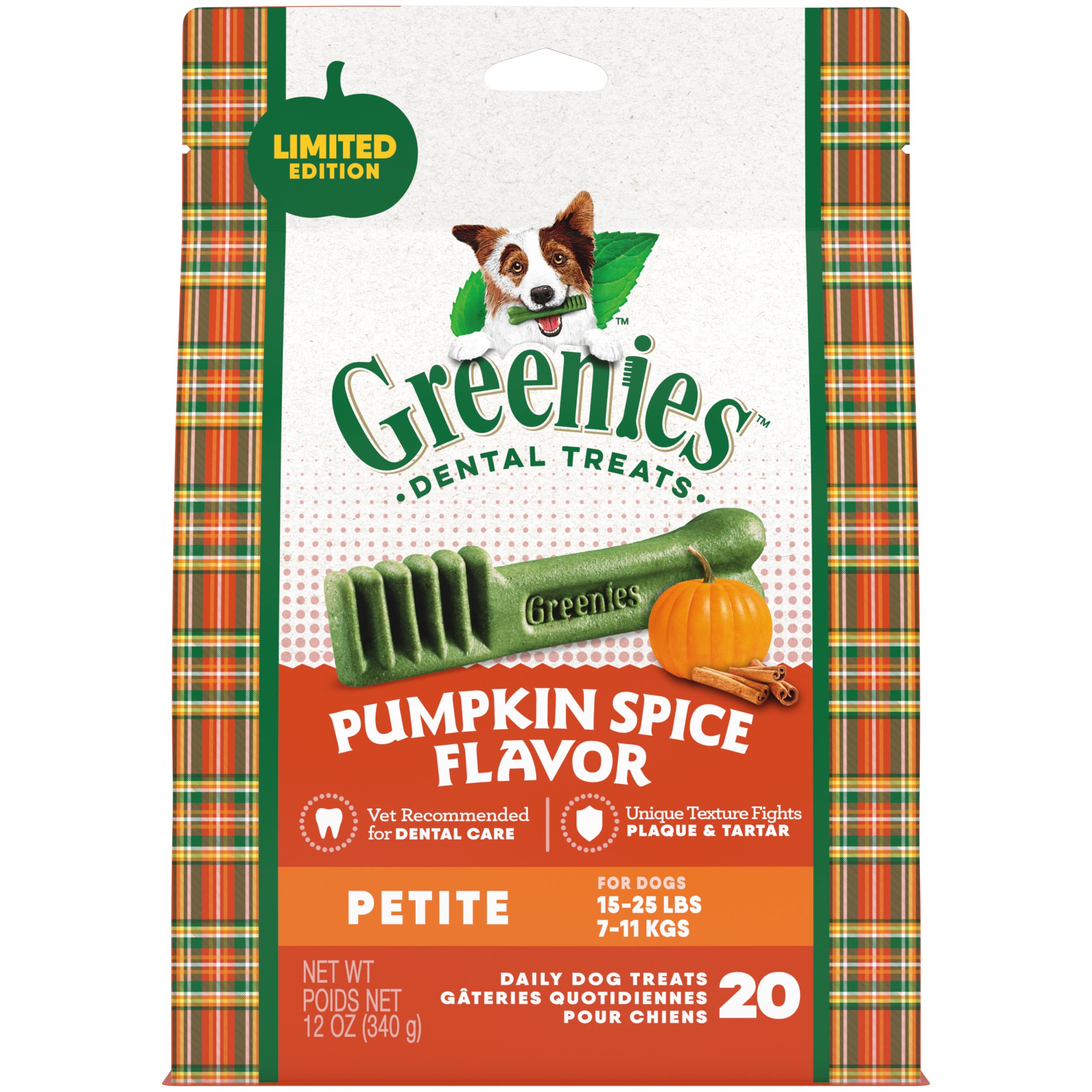 91NVec1aBwL Greenies Petite Dental Dog Treats, Pumpkin Spice Flavor, Limited Edition, 12 oz. Pack (20 Treats) - Image 1